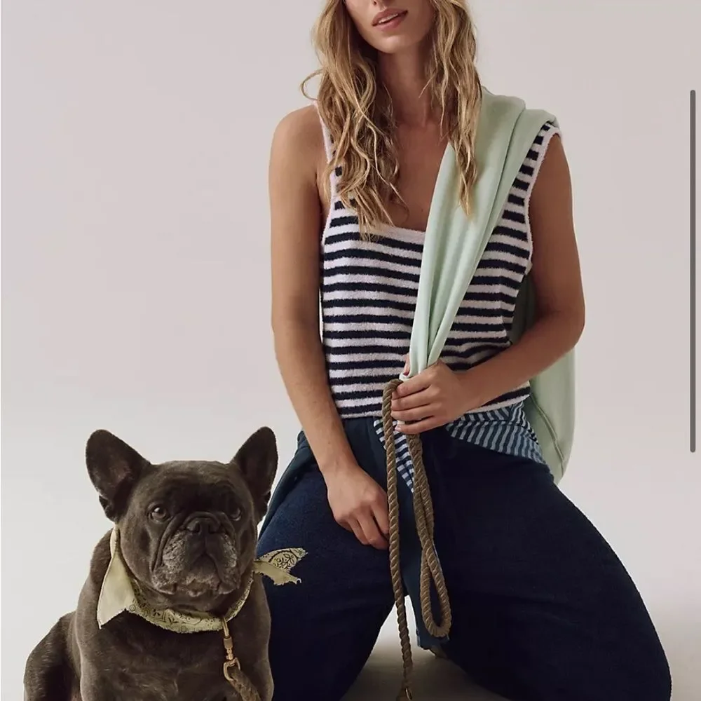 Free People Cozy Season Set Striped Tank and Pants Ivory & Chocolate Brown M/L